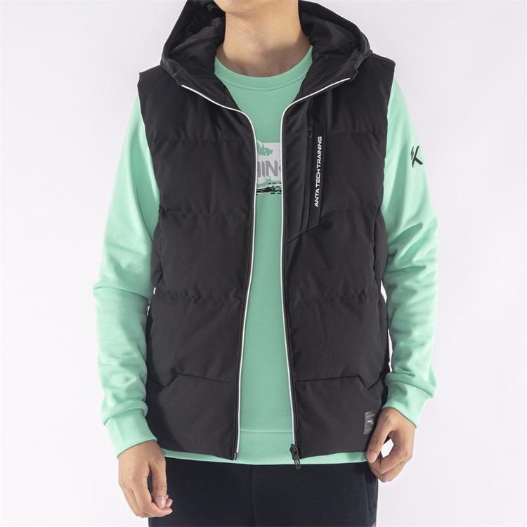 Anta Zippered Down Hooded Loose Vest Men Vests Black 152147901-2