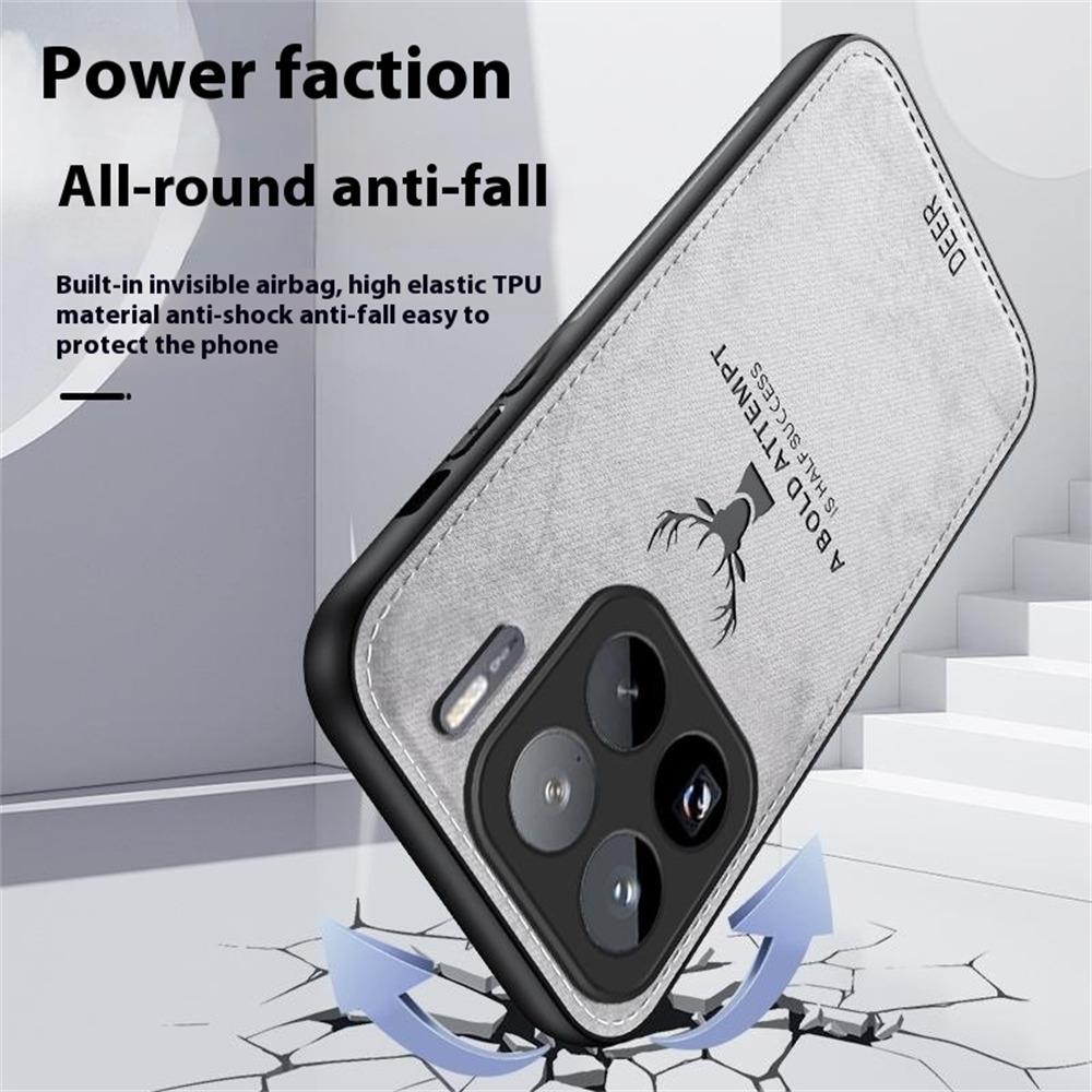 

For Xiaomi 15S Pro Case Deer Pattern Cloth Texture PU+PC+TPU Phone Cover Black