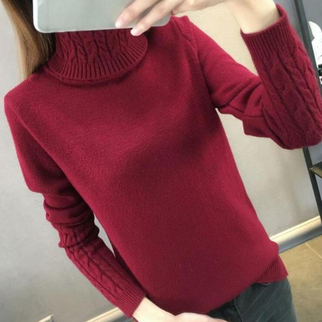 Вязаный свитер женский осенне-зимний корейский водолазка пуловер с длинными рукавами женский розовый трикотаж XL