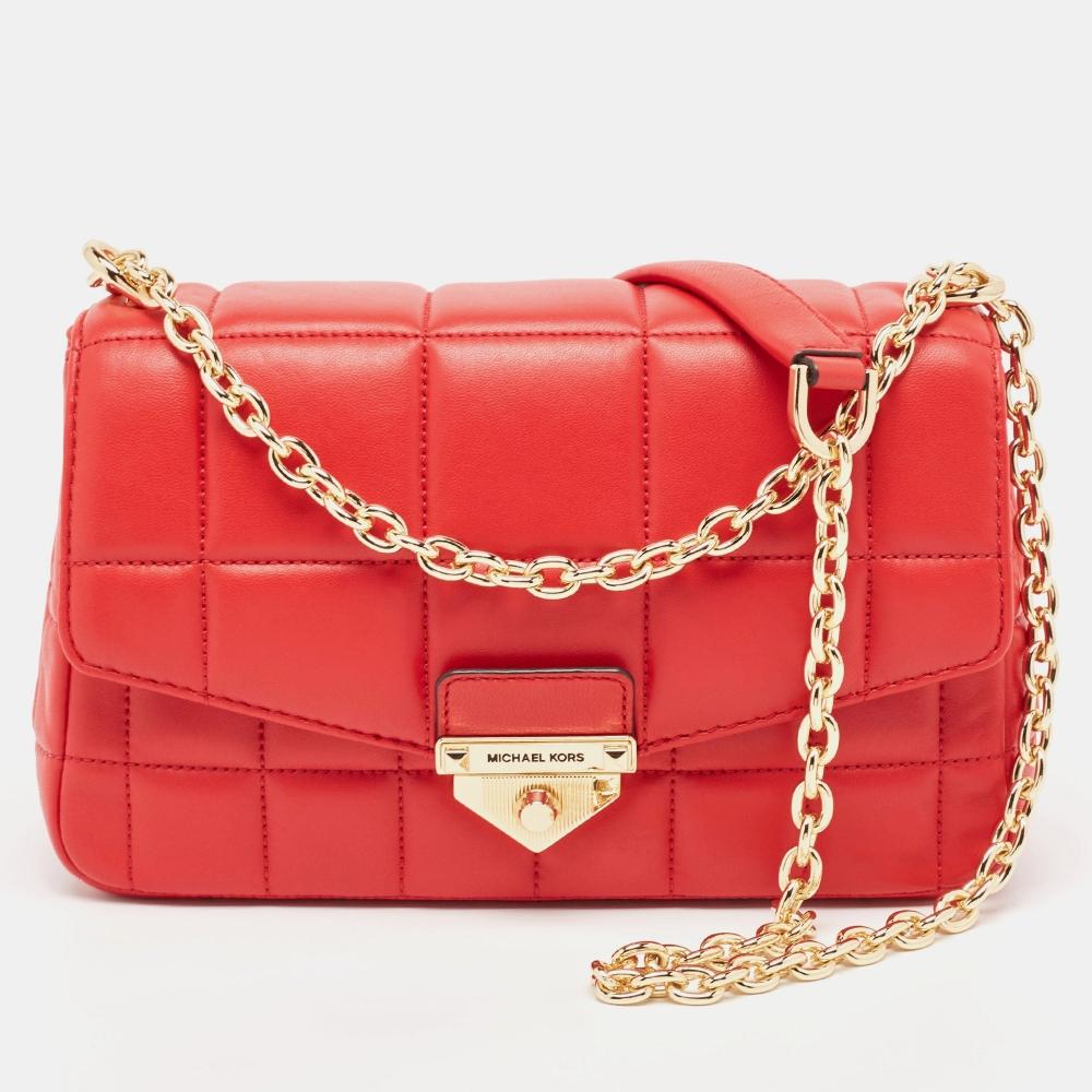 

Большая кожаная стеганая сумка на плечо Michael Kors Soho красный