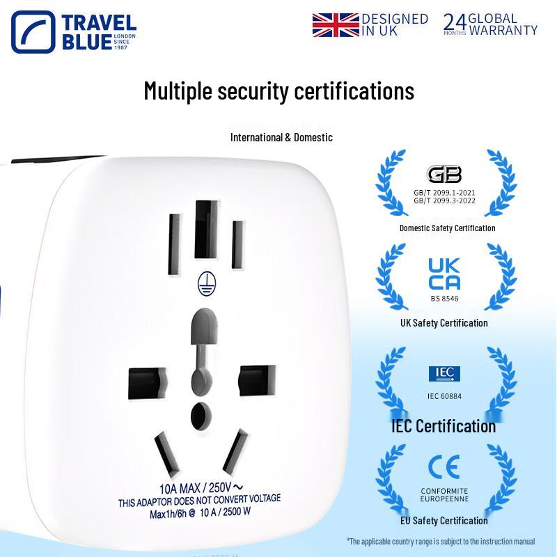 Travel Blue Grounded Universal Travel Adapter