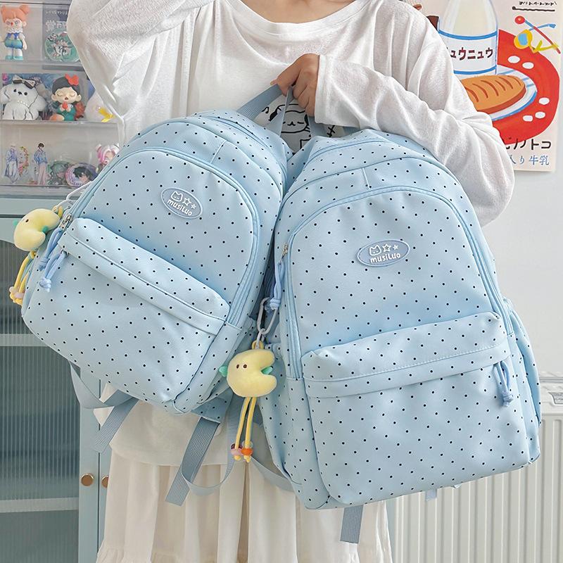 Schoolbag Girl Wind Dot Backpack Female Student High Value Large Capacity Lightweight Backpack 1011 New College Style School Bag