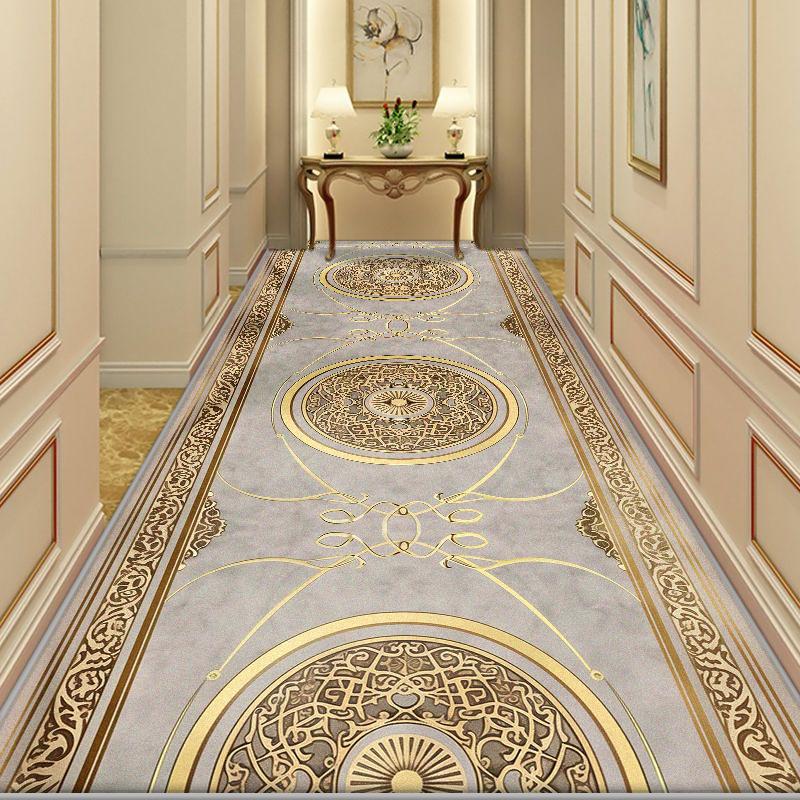 European Golden Long Corridor Carpet Luxury Decoration Home Stairs Runner Non-slip Rugs Villa Lobby Entryway Mat Customizable