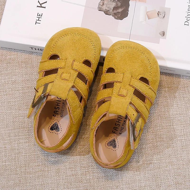 

Детские замшевые сандалии для девочек, нескользящая подошва, римские туфли для малышей пастельных цветов, принцесса, пляж, сад, обувь для босиком, 4-6 лет 24 жёлтый