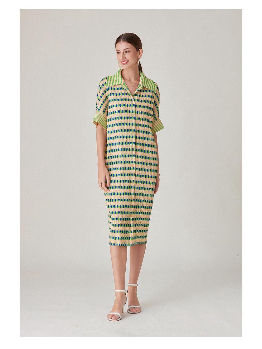 

2024 Miyake Pleats Fashion Print Long Pleated Dress One size жёлтый