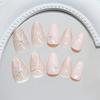 Almond Press on Nail Cats Eye Fake Nail with Bows Designs Full Cover Glues on Nail Glossy Acrylic Nail Artificial Nail