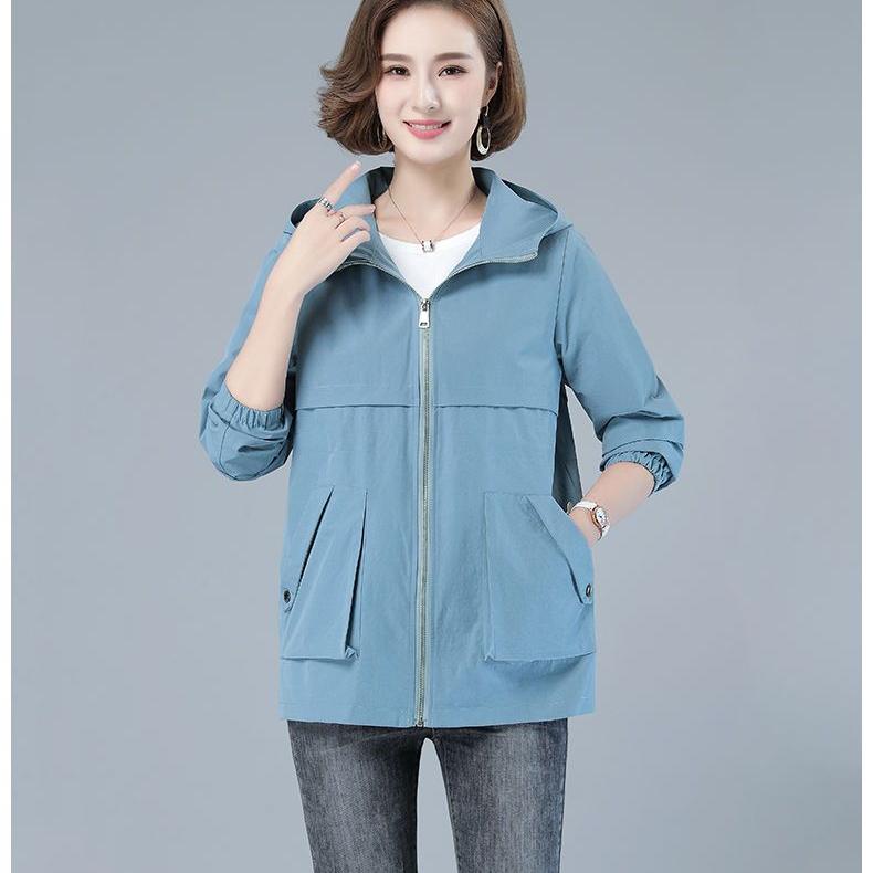 Giacca Elegante con Cappuccio Moda Primavera Donna Autunno Femminile Nuovo Cuciture Largo Corto Top con Cerniera Cappotto Coreano Signora