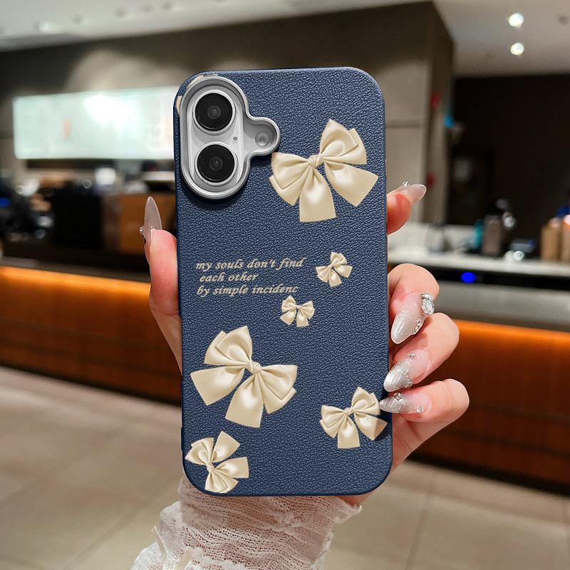 Plain Color Bowknot Patterned Phone Case for iPhone 16 Pro 15 14 Plus 13 12 Pro Max 11 Shockproof Leather Texture Soft Tpu Slim Matte Case Cover
