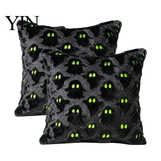 Decorative Ghost Throw Pillowcase 2Pcs Halloween Cushion Covers, Plush Pillow 18x18 Covers for Office Inch Cases Sofa Bed Couch Chair Washable Holiday