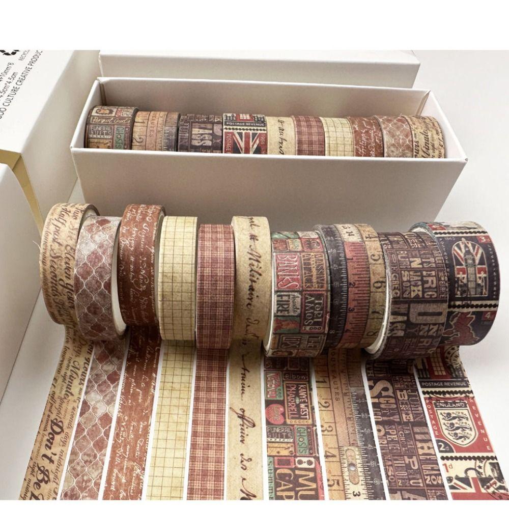Multi-Pattern DIY Journals Tape Adhesive Deco Art Supplies Vintage Style Washi Tape Set