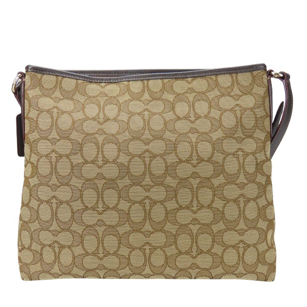 Gebrauchte COACH Umhängetasche F58285 Signature Canvas/Leder beige Dunkelbraun Diagonal getragen