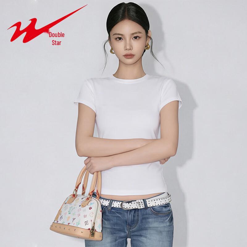

Shuangxing Women s Ribbed Round Neck Slim-Fit T-Shirt S