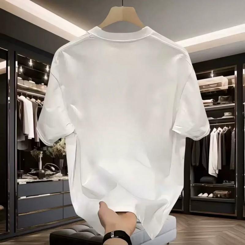 Mens Loose Fit Cotton T-Shirt With Geometric Print Casual Short Sleeve Top Youth Fashion