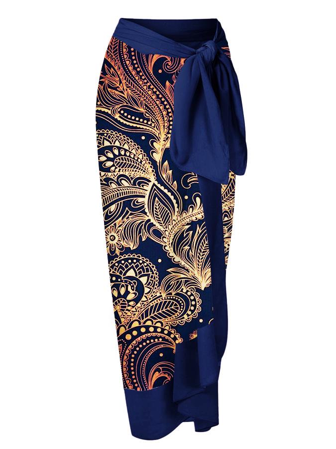 

Пляжное платье с принтом на завязках: Женская цельнокроеная юбка миди с облегающим бедра кроем One Size синий