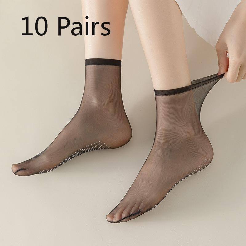 10 пар женских летних тонких нескользящих прозрачных силиконовых невидимых прозрачных носков из шелка и хрустального шелка, устойчивых к зацепкам 10 pairs чёрный