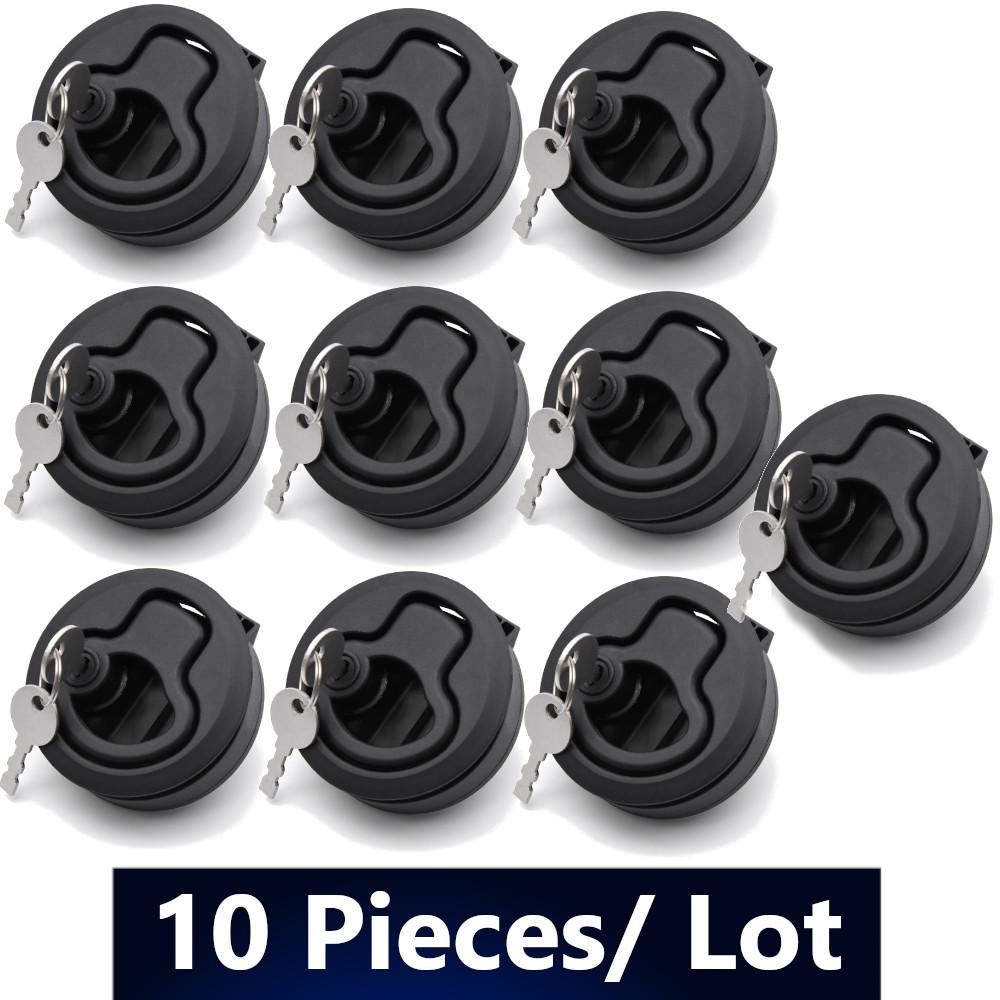 Customized 10PCS Black Round Flush Pull Slam Latch Boat Deck Hatches for RV Boat Marine Deck Hatches Lift Pull Handle With Keys 10PCS a lot