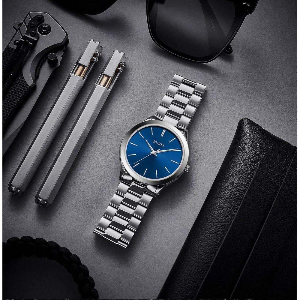 BUREI Men's Analog Quartz Watch Waterproof Casual Stainless Steel Band