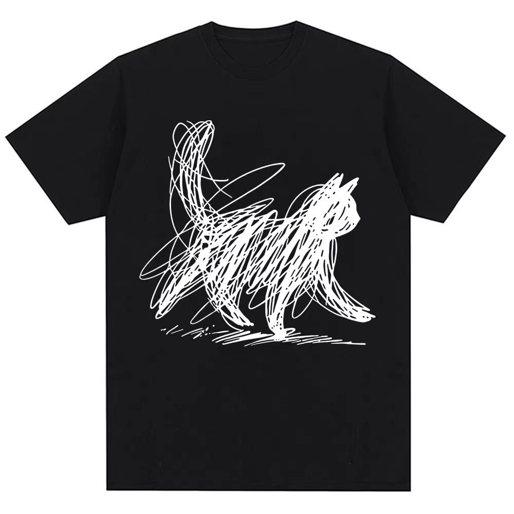 

Funny Scribble Cat Japanese Graphic T Shirts Unisex Women Fashion Harajuku Short Sleeve Oversized Cotton Casual Tshirts Streetwear S