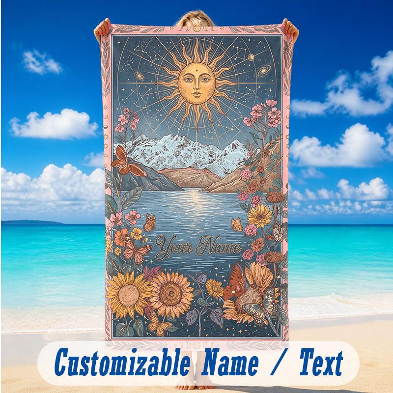 Floral Garden Theme Beach Towel Personalized Custom Name & Text Soft Quick Dry Beach Towel for Swimming Travel