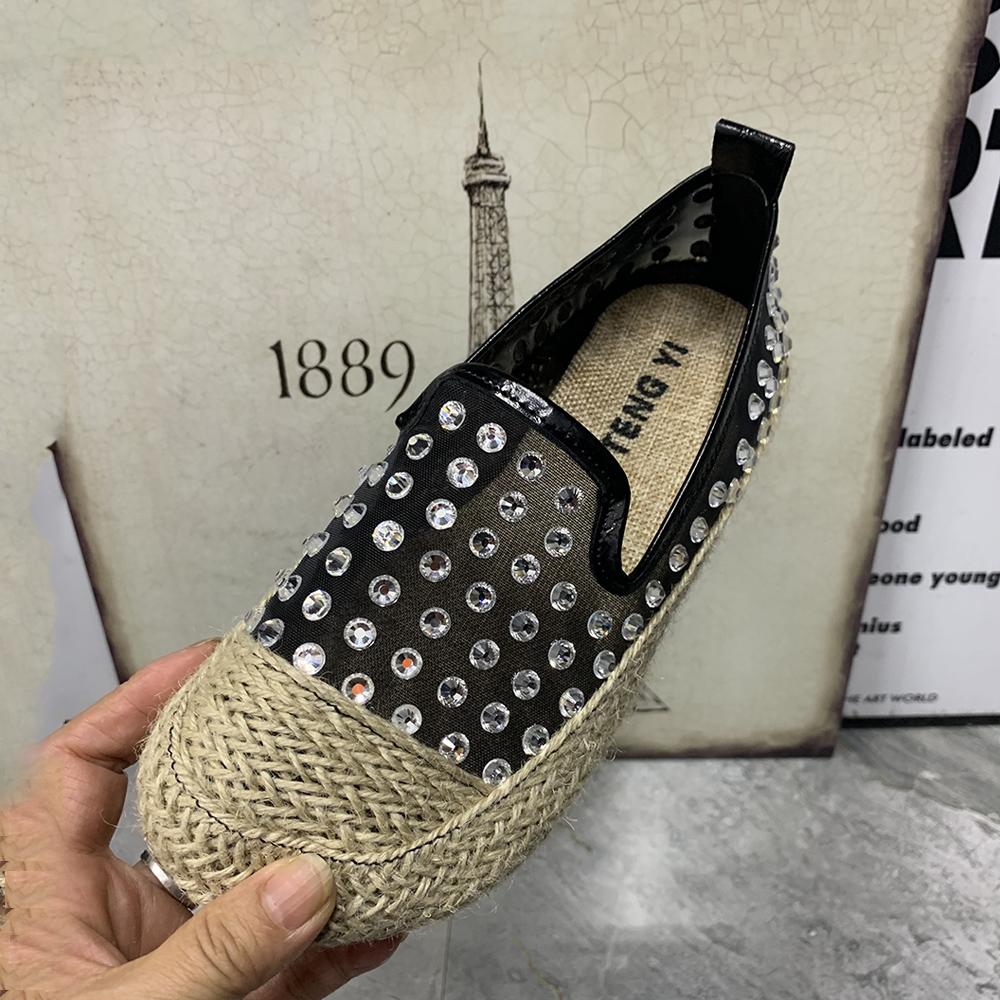 Fashion Women Flat Shoes Plus Size Rhinestone Gauze Women Loafers Designer Summer Women Shoes  Casual Sandals Women