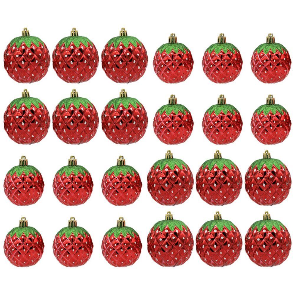 6PCS Red Christmas Hanging Decoration Electroplated Stawberry Christmas Tree Ornament Party Supplies Shopwindow Xmas Baubles 7