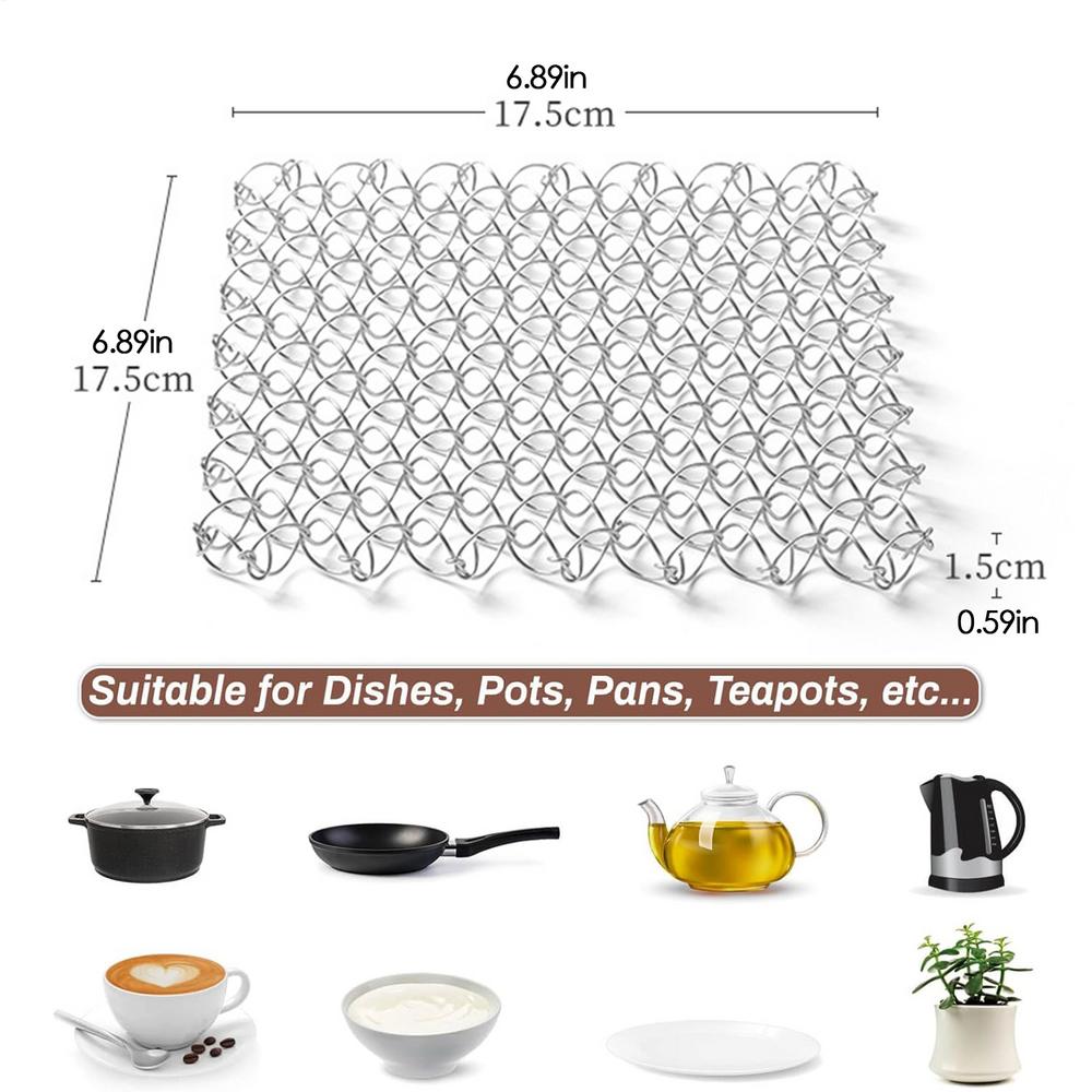 

Tableware Insulated Mat Spring Anti Scald Pad Spiral Wire Trivet Heat Insulation Pad Stainless Steel Tableware Mat For Camping срібний