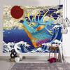Japanese UkiyoE Kanagawa Surfing Tapestry Cartoon Secondary Printing Wall Background Cloth Office Bedroom Hanging Decoration