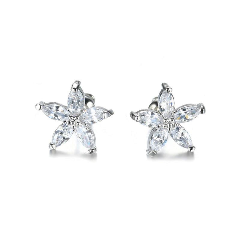 Cute Female Blue Zircon Stars Stud Earrings Multicolor Birthstone Crystal Silver Color Wedding Jewelry For Women