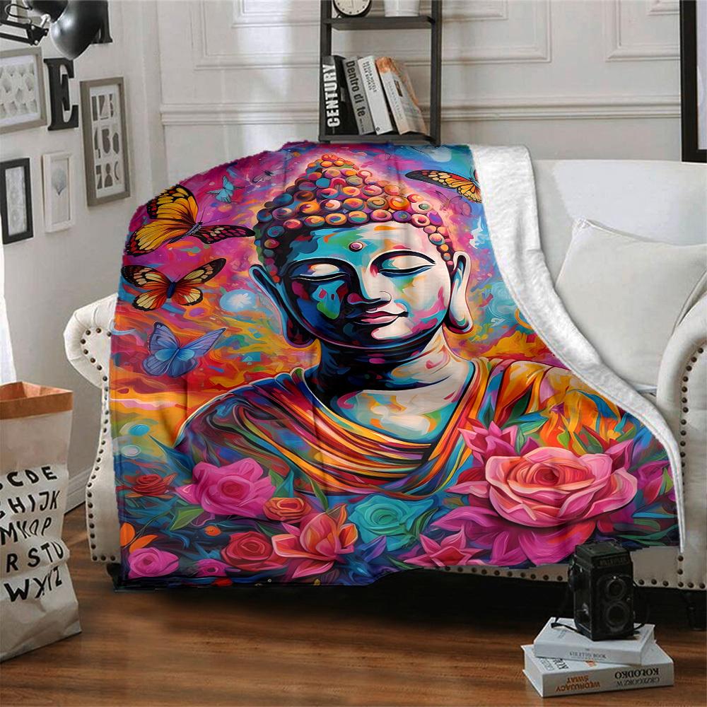 1pc Statue, Butterfly Garden Blanket - Lightweight Flannel Fleece with Digital Printing, Soft Warm for Sofa, Travel, Camping, Office Yy251018289