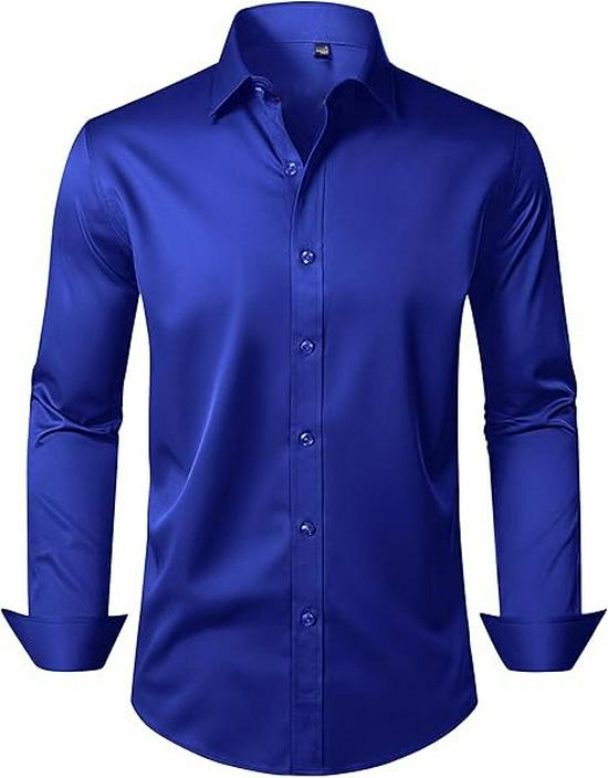Pánská přiléhavá košile s dlouhým rukávem, strečová - Jednobarevná, Business Casual