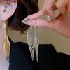 Gold Silver Metal Hollow Earrings Oval Hollow Ear Clip Long Tassel Dangle Earrings  Party