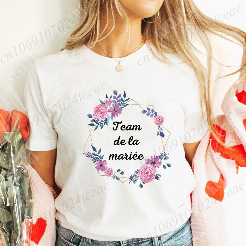 JGA Zukünftige Braut T-Shirt Braut Hochzeit Team Braut Brautjungfer Oberteile Frauen Junggesellinnenabschied Shirt Blumenkranz Grafik T-Shirts