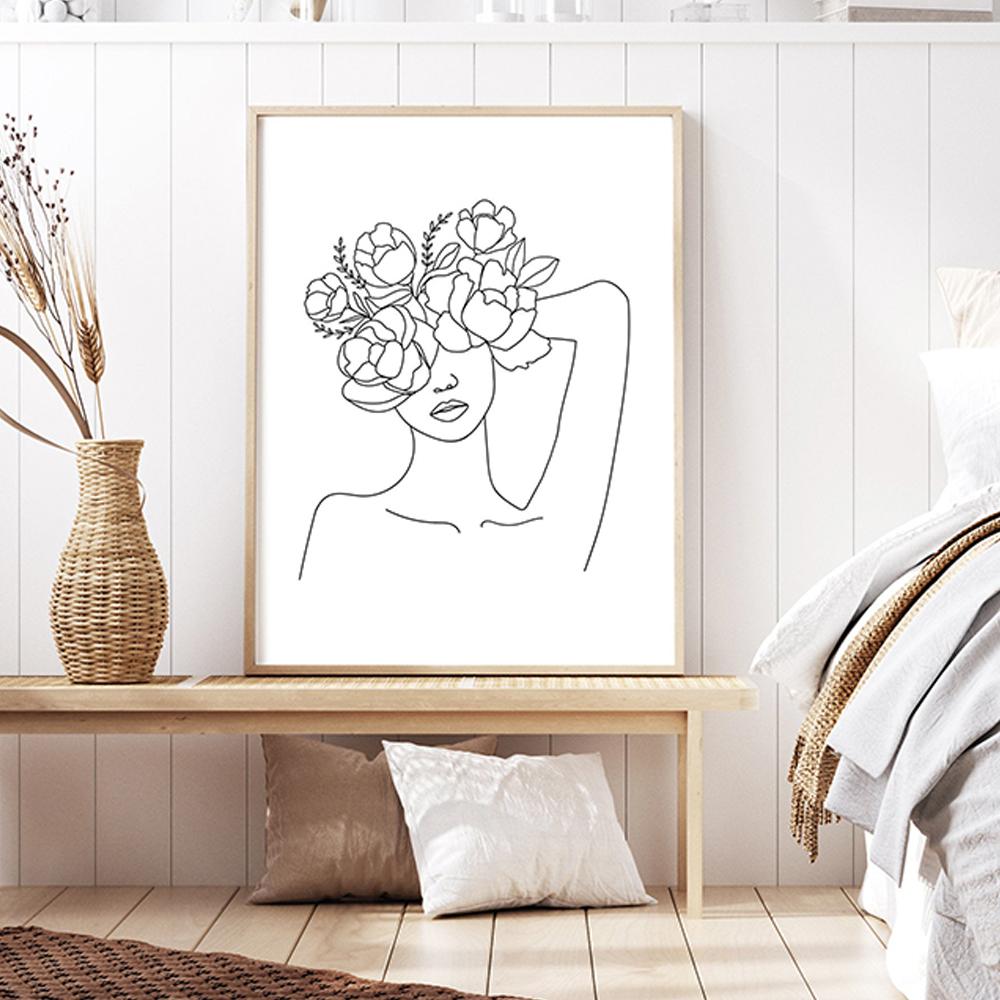 Minimalist Line Girl Boy Abstract Flower Leaves Nordic Posters And Prints Wall Art Canvas Painting Pictures Living Room Decorati