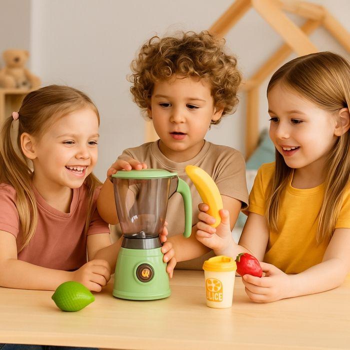 Jouet Blender Sonore et Lumineux, Fonctionnel avec Fruits et Tasse, Tourne Réellement, À Piles, Dès 3 Ans