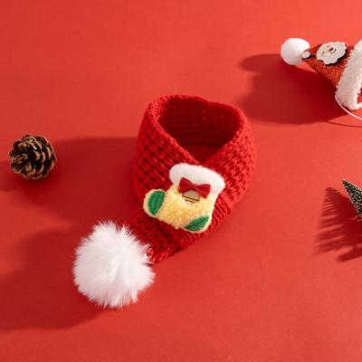 Süßer Haustierkatzen-Strickschal Weiche Rote Strickschals Weihnachtsdekoration mit flauschigem Bommel Hunde Xmas Kostüm für den Winter