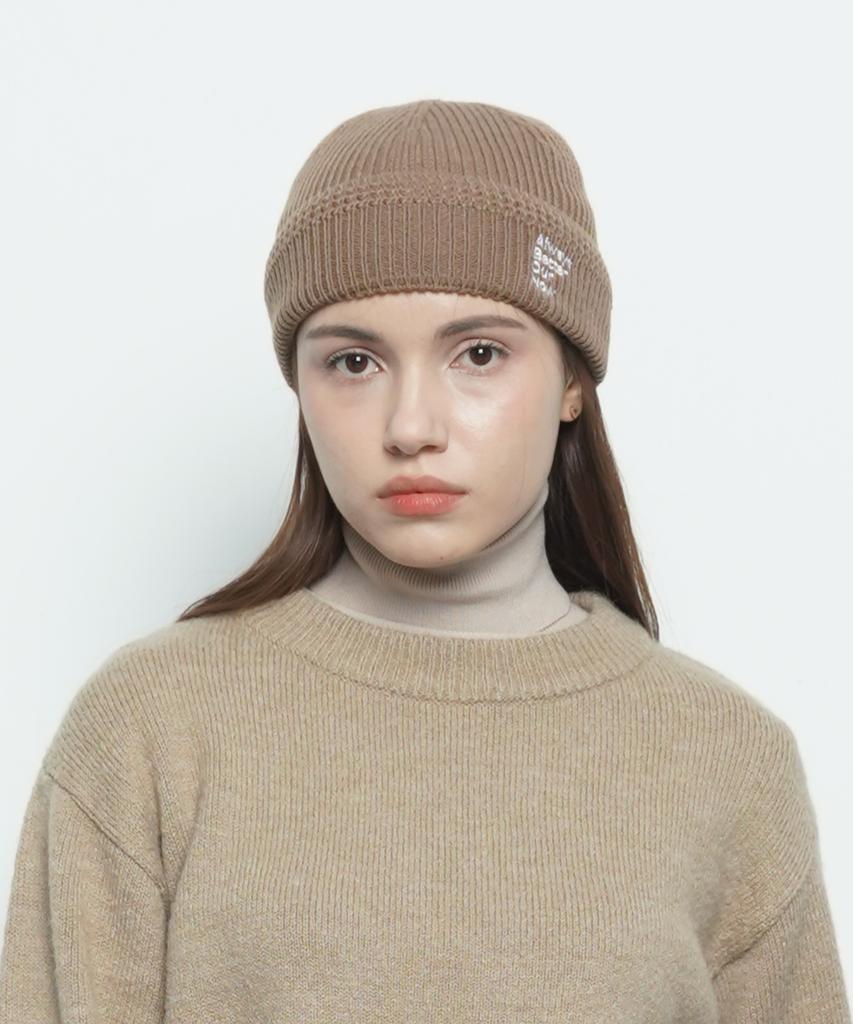 THE-ABON Mw127 Abon Logo Short Beanie Beige