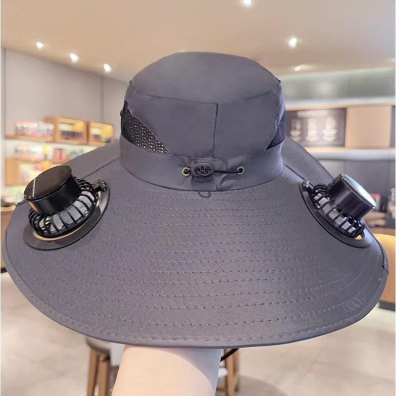 

Solar Fan Hat Wide Brim Solar Fan Outdoor Fishing Hats Strap 2 Fans Waterproof Outdoor Hiking Camping Fishing Hat Hats for Women темно серый