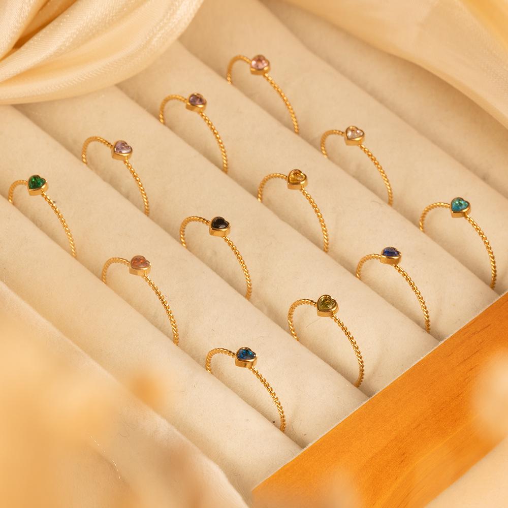 European & American Style Heart Zirconia Stainless Steel Women's Luxury Adjustable 18K Cable Ring
