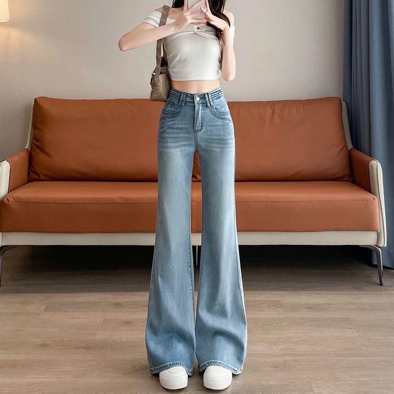 Women s Light Tencel Micro-Flare High-Waisted Cropped Jeans, Summer 2026 Slim Bell Bottoms XS
