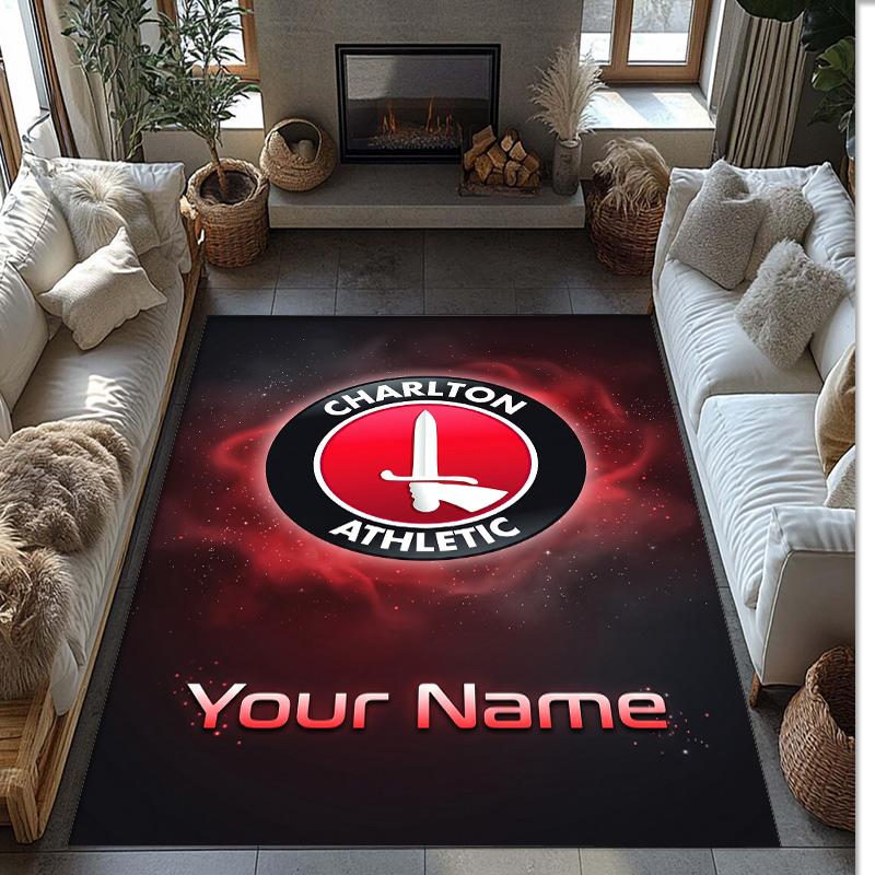 Charlton Athletic Printed Crystal Velvet Rug Non‑Slip Crystal Velvet Carpet For Sofa Bedroom Indoor Home Decoration