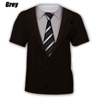 Camiseta de Manga Curta Lisa com Estampa de Terno e Gravata para Roupas Masculinas High Street Streetwear Tops Moda Camisetas Masculinas Estampa 3D