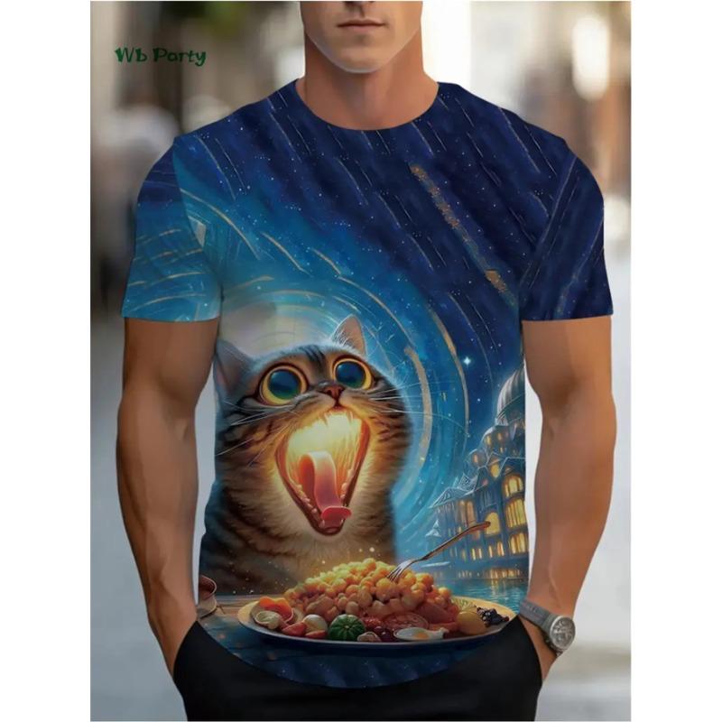 

Милые футболки с принтом кошек для мужчин, повседневная футболка с коротким рукавом, мужские топы с круглым вырезом, футболка с 3D-принтом, летняя мужская одежда, рубашка S