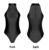 Shiny High-Cut Swimsuit: Glossy European & American Dance Leotard, High Elasticity, Silky Hip-Hugging, High Neck Sleeveless Design.