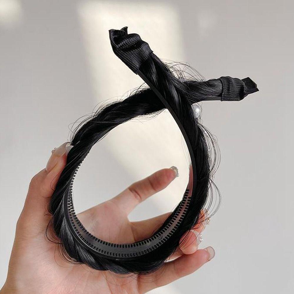Wide Twisted Wig Headband Synthetic Women Hair Hoop Retro Fishbone Braid Headband  Female