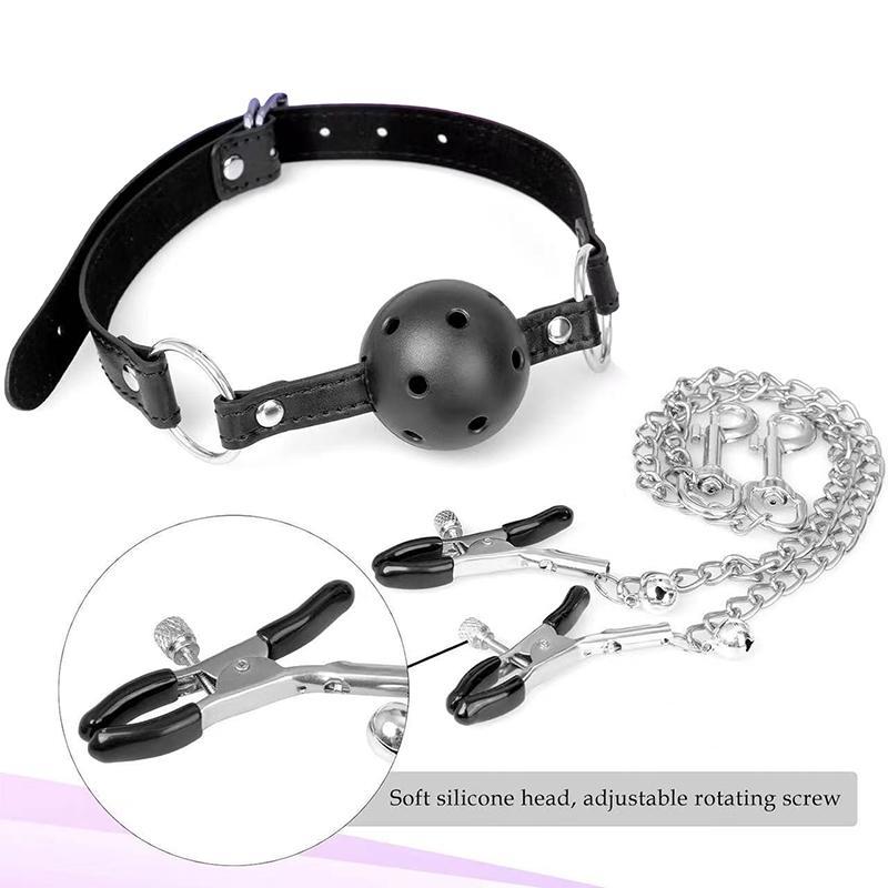 Adjustable Breast Clip Stimulator Mouth Gag Nipple Clamp Clitoris Clip Anal Butt Plug With Chain Clip Sex Toy