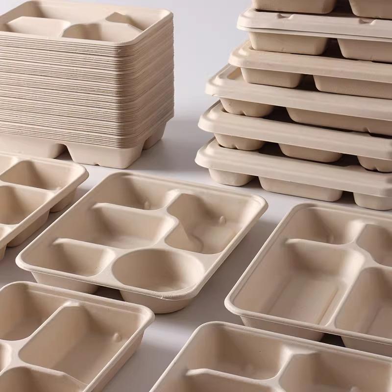 Waterproof Leak Proof Disposable Lunch Box Degradable Food Tray with Compartments Microwave and Refrigerated Not Easily Crushed