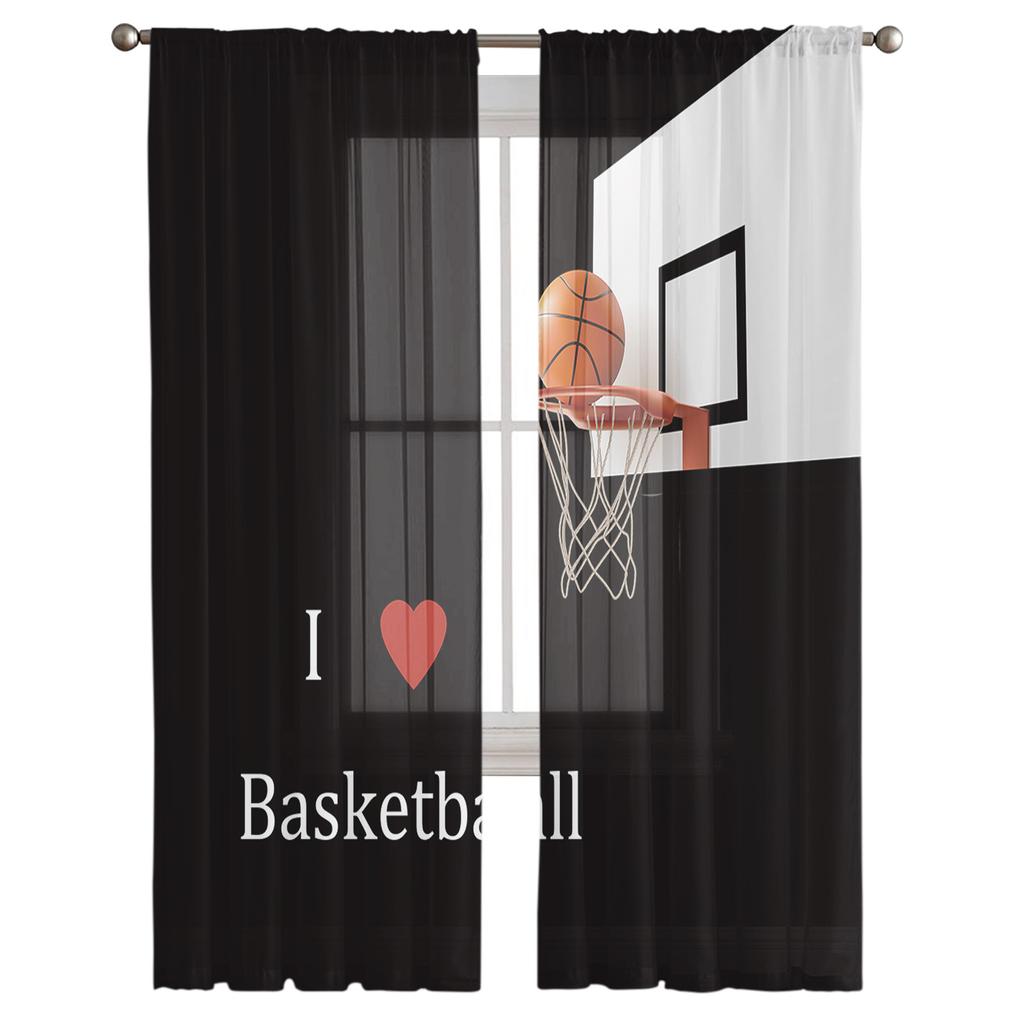 Basketball Sport Schwarz Tüll Vorhänge Für Wohnzimmer Dekoration Moderne Chiffon Sheer Voile Küche Vorhang