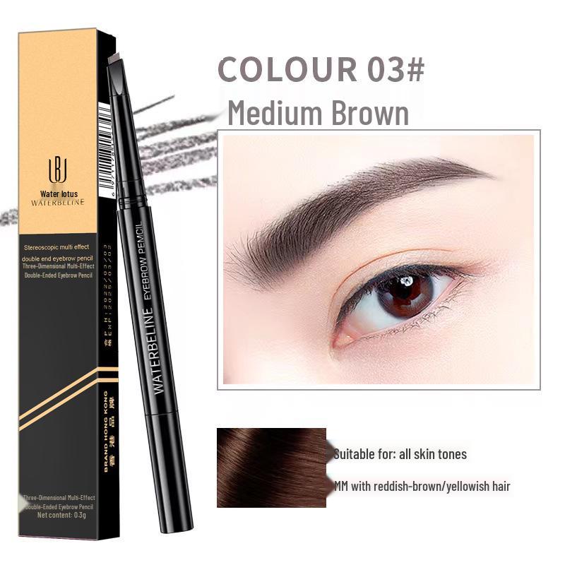 Water Lotus 3D Double-Ended Eyebrow Pencil: Waterproof, Sweatproof, Ultra-Fine, Natural, Smudge-Proof Makeup.