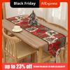 Flower Contrast Color Christmas Table Runner Red Smooth Xmas Desktop Decoration Tree Elk Linen Table Cover Party Supply