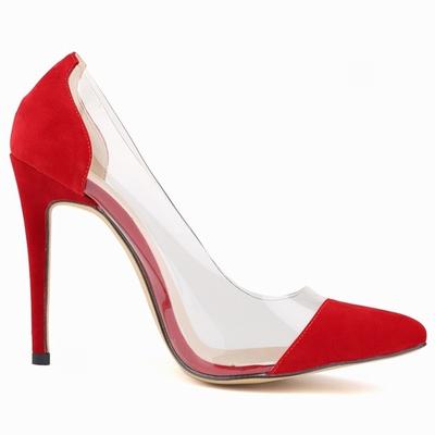 Pantofi cu toc pentru femei Sexy 12cm Piele Transparentă VELUR Tocuri Înalte Corset Vârf Ascuțit Pantofi de Petrecere pentru Doamne Roșu Pantofi de Nuntă
